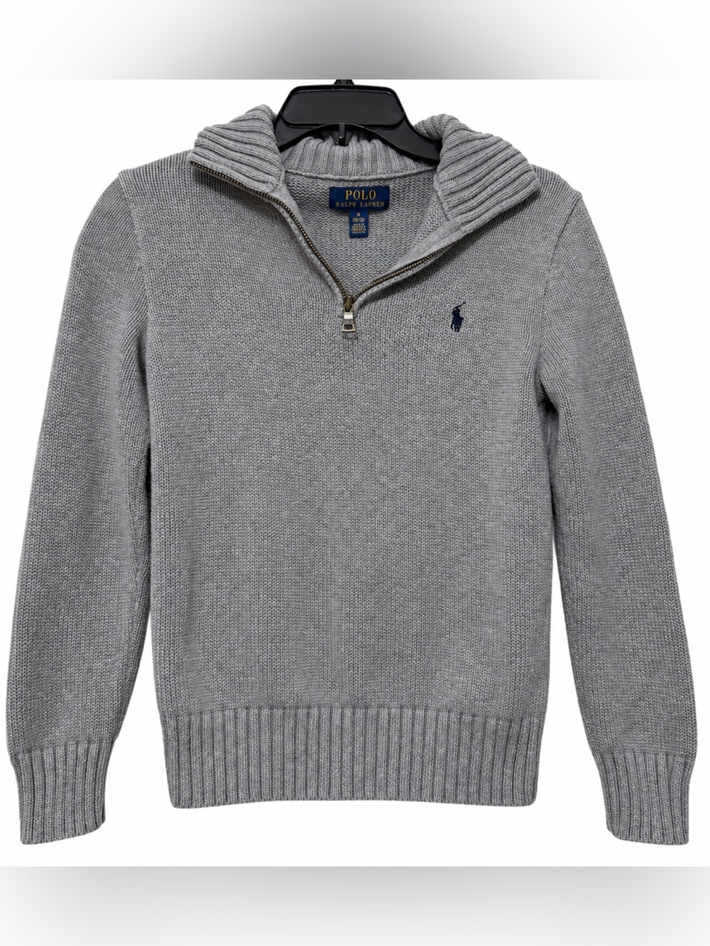 Polo Ralph Lauren Boys M 10-12 Gray Cotton Quarter Zip Sweater Preppy Pony